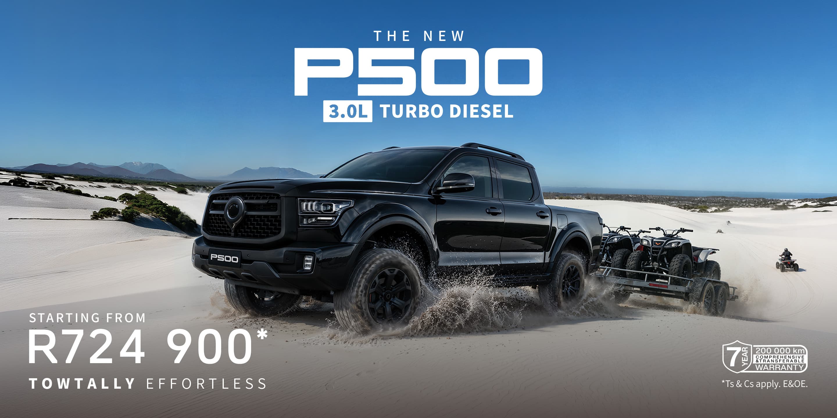 New GWM P500 3.0L Turbo Diesel towing off-road vehicles across sand dunes